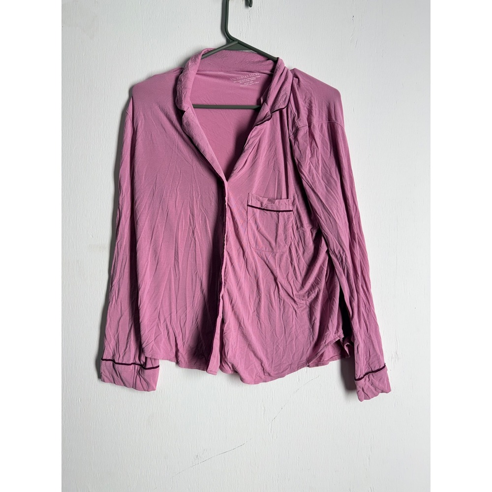 Victorias Secret Pajama Top Pink Modal Long Sleeve Button Up Sleep Shirt Medium